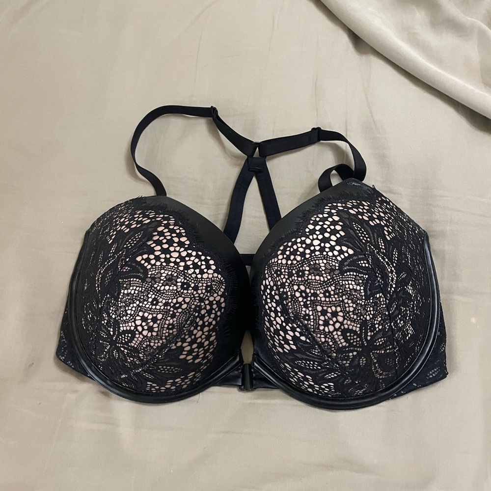 Victoria's Secret Black and Nude Lace Bra with Faux leather